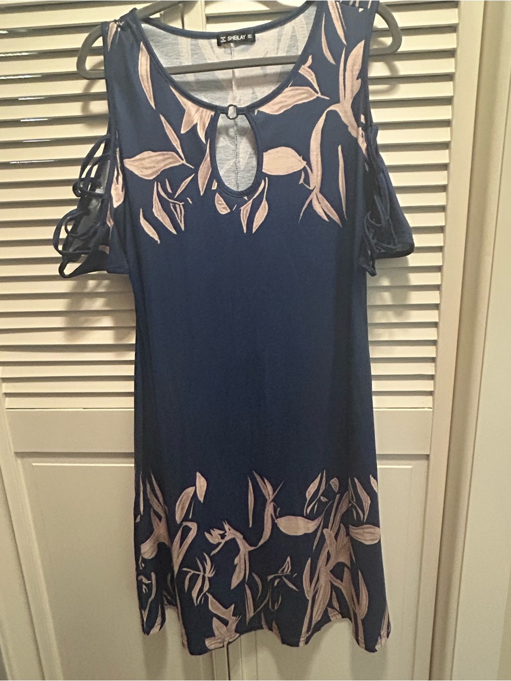 Sheilay Floral Cold-Shoulder Navy Dress